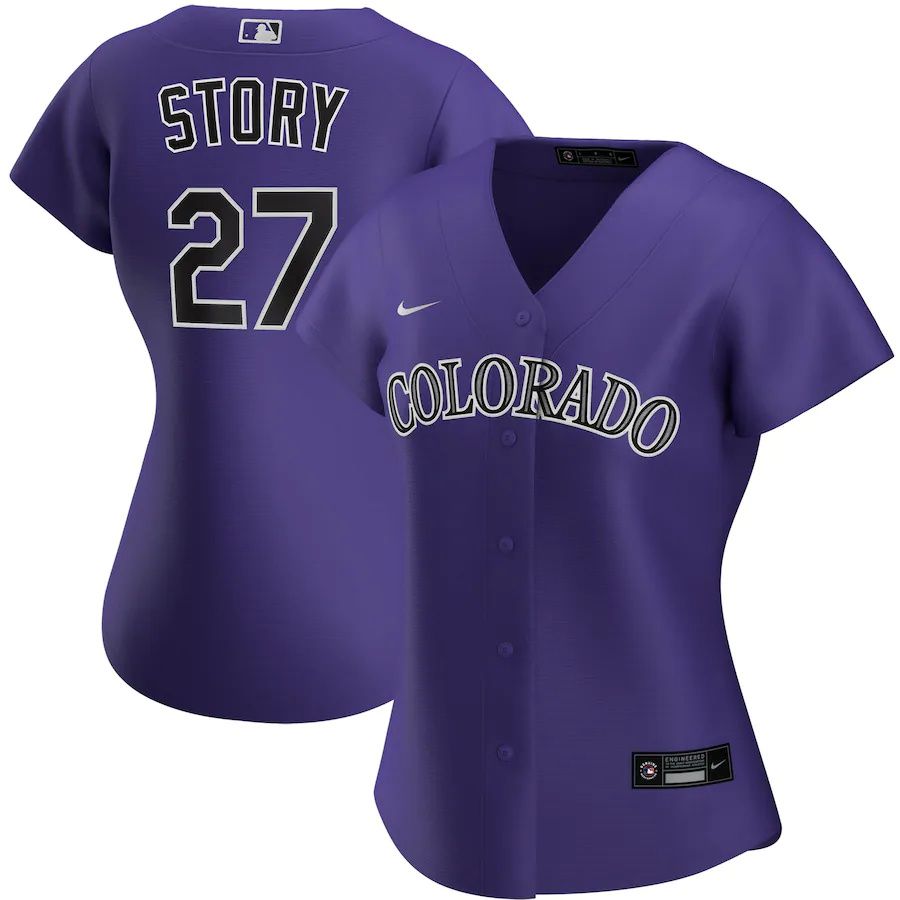 Womens Colorado Rockies #27 Trevor Story Nike Purple Alternate Replica Player MLB Jerseys->nike air max->Sneakers